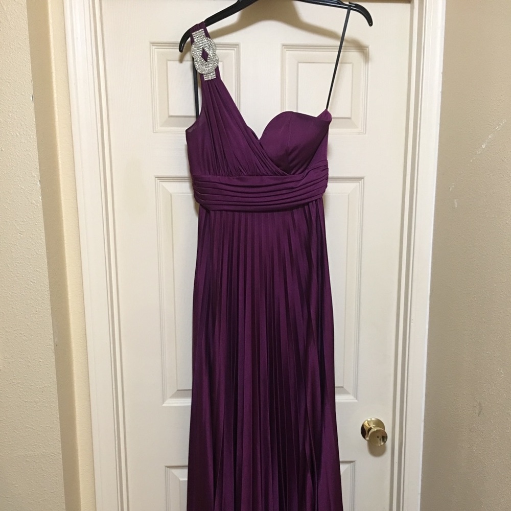 Purple long pleated goddess one shoulder dress